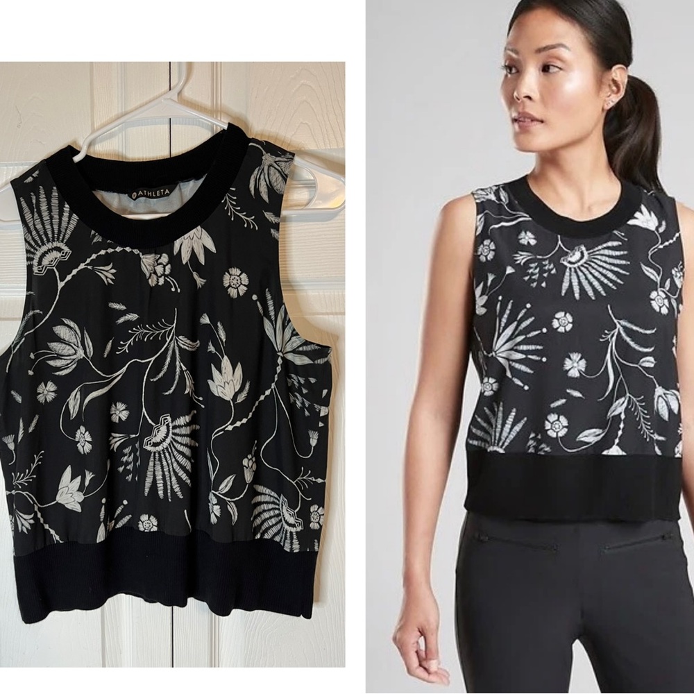 ATHLETA WOMEN'S 427771 WILDFLOWER BLACK ZEPHYR PRINTED TANK TOP EUC Size M